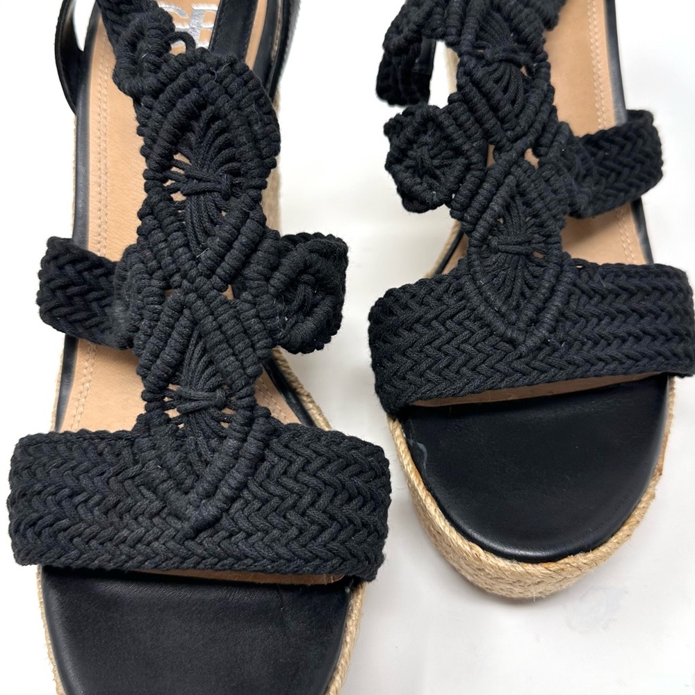 Gianni Bini Women’s Black Macrame Crochet Platform Wedge Sandals - Picture 6 of 13